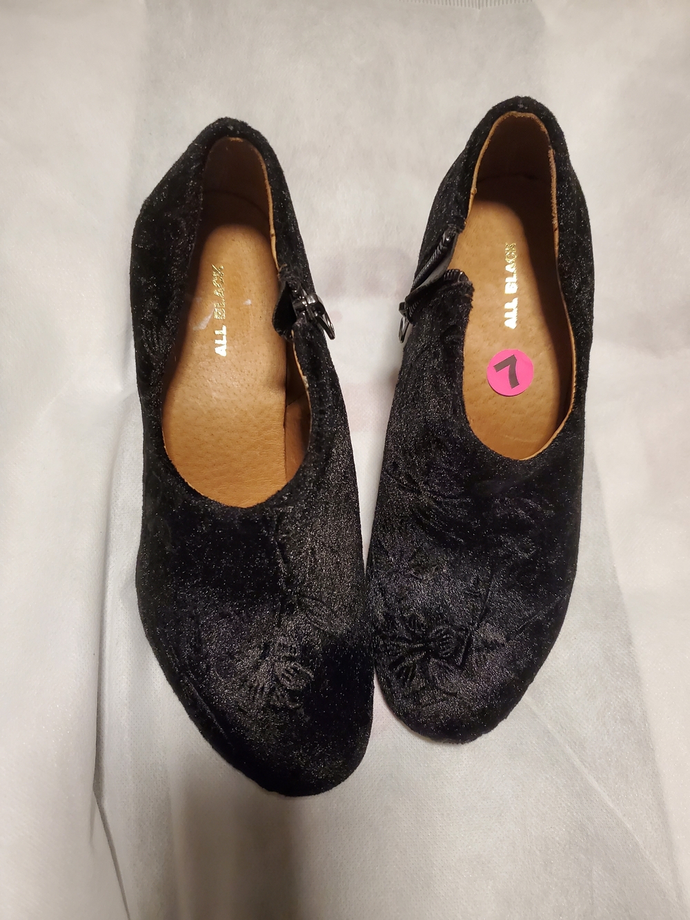 Black Black Velvet Floral Mary Jane Flats